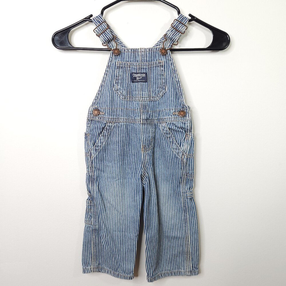 OshKosh B'Gosh Striped Railroad Engineer Overalls Vestbak Vintage Style 12mo